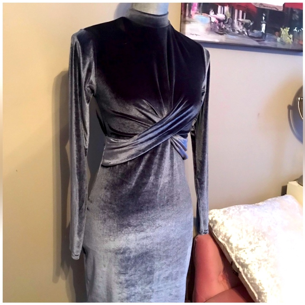 Topshop smoky blue velvet dress